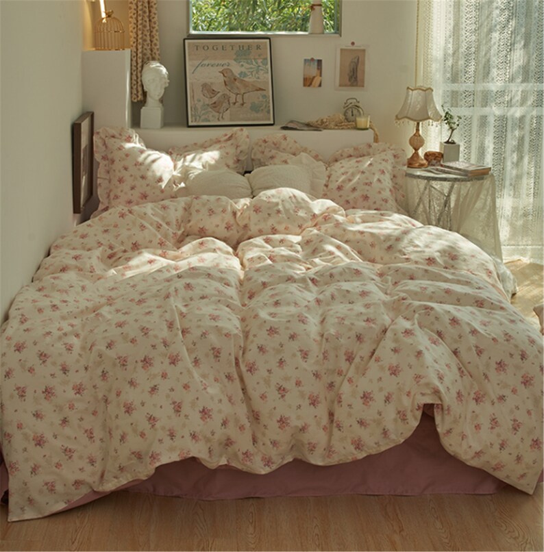 French Retro Pink Floral 100 Cotton Duvet Cover Set Princess Etsy
