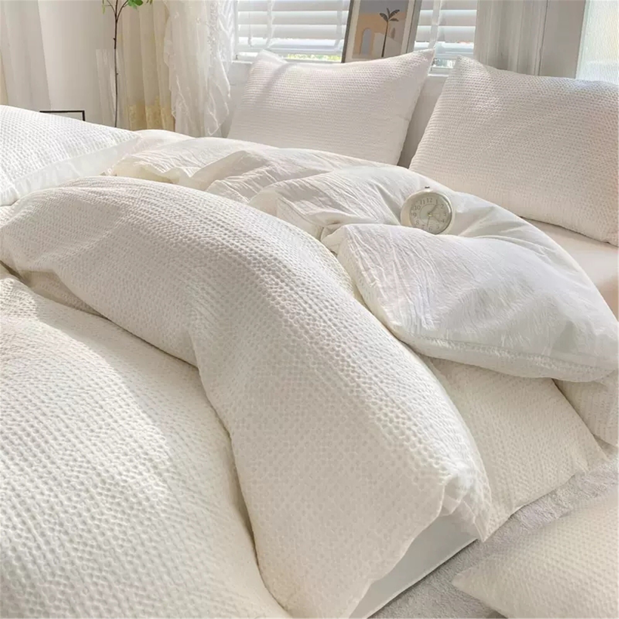 natural waffle bedding