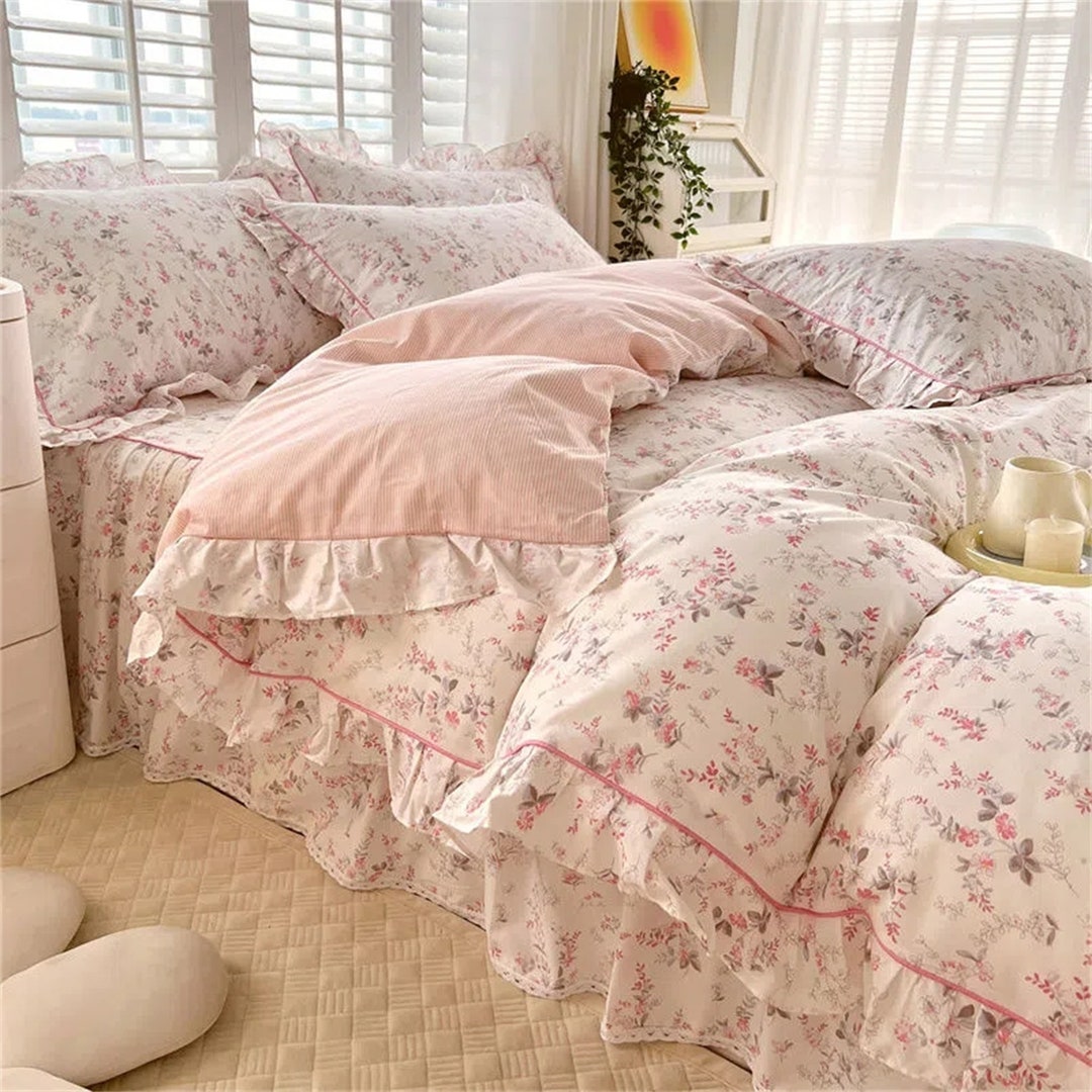 Pink Floral 100% Cotton Duvet Cover Setfrench Floral Gentle - Etsy