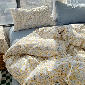 Yellow Floral Duvet Cover Set, Fresh Floral Bedding Set, Girlish Bedding Set, Twin Full Queen Duvet Cover Set, cottagecore bedding , Gift