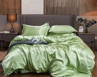 Satin Bedding Set Full Queen King, Satin Duvet Cover Set, Summer Bedding Set, Satin Duvet Cover, Satin Pillowcase, Satin Bedsheet, Gift