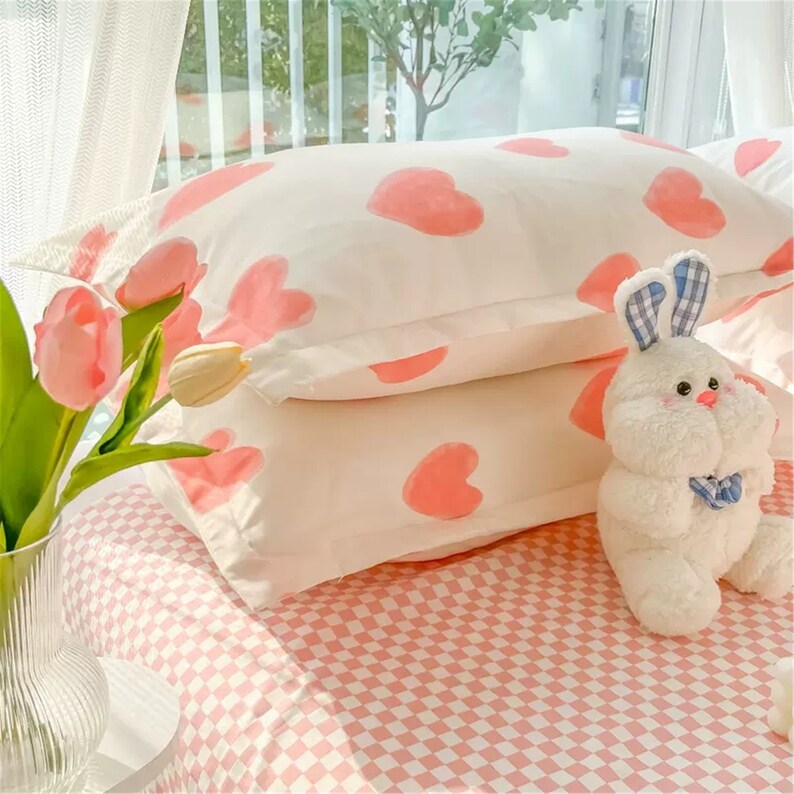 Cute Pink Love Heart Duvet Cover Set Girlish Bedding Set Etsy