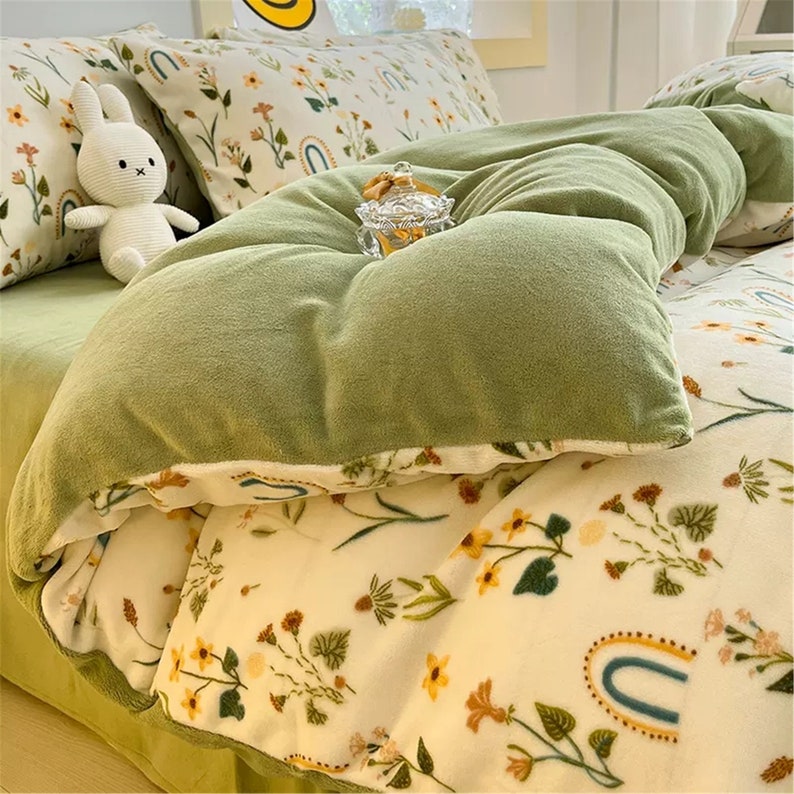 Fresh Floral 100 Velvet Duvet Cover Set Warm Velvet Bedding Etsy