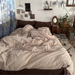 Retro Coffee Color 100% Cotton Duvet Cover Set,minimalist Bedding ...