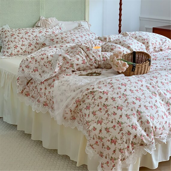 Lace Ruffled Girlish Cotton Duvet Cover Set, Princess Duvet Cover