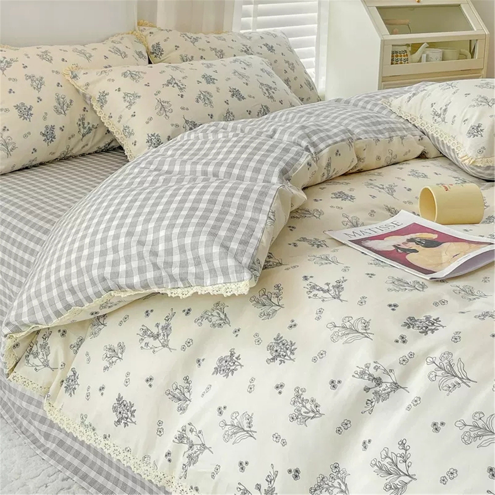 Fresh Blue Floral 100 Cotton Duvet Cover Set Princess Lace Etsy Canada