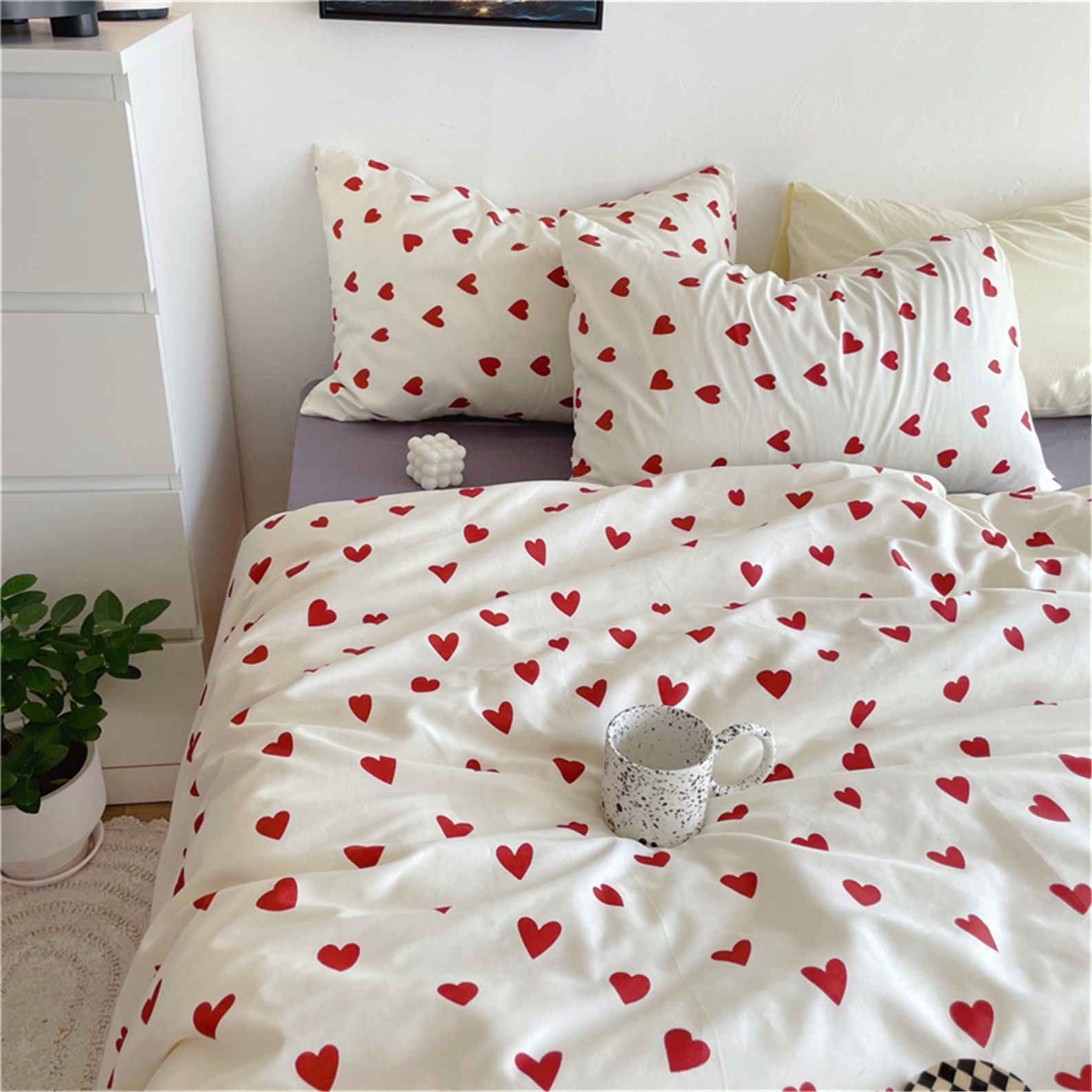Love 100 Cotton Duvet Cover Set Red Black Heart Bedding Set Etsy