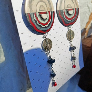 Tribal Earrings with Howlite - Handmade Wooden Boho Jewelry