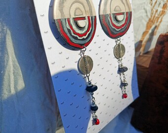 Tribal Earrings with Howlite - Handmade Wooden Boho Jewelry