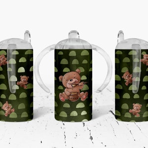 Teddy with Honey Pot Green Rainbow Sippy Cup! 12 Oz Sippy Cup Stainless Steel with two lids!
