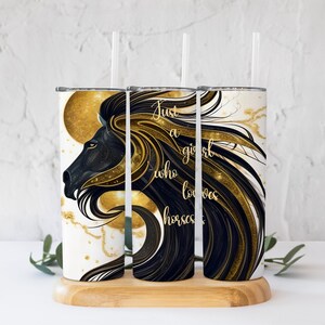 Just a Girl Who Loves Horses Black and Gold Horse Tumbler PNG! 20 Oz Straight Tumbler Digital File!
