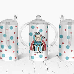 Baby Lama Blue Rainbow Naps Fix Everything Digital Tumbler PNG Wrap! 12 Oz Stainless Steel Sippy Cup Digital File
