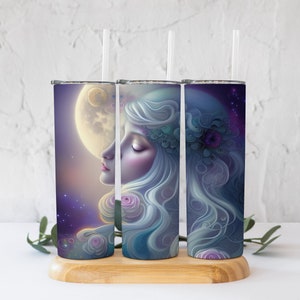 Fantasy Fairy with Celestial Moon Tumbler PNG! 20 Oz Straight Tumbler Digital File!