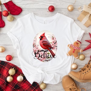 Cardinal and Cherry Blossom Believe PNG