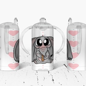 Elephant with Hearts and Peanut Sippy Cup! 12 Oz Sippy Cup Stainless Steel with two lids!