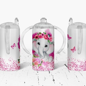 Elephant Pink Glitter Sippy Cup! 12 Oz Sippy Cup Stainless Steel with two lids!