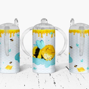 Honey Sleeping Bee Sippy Cup! 12 Oz Sippy Cup Stainless Steel with two lids!