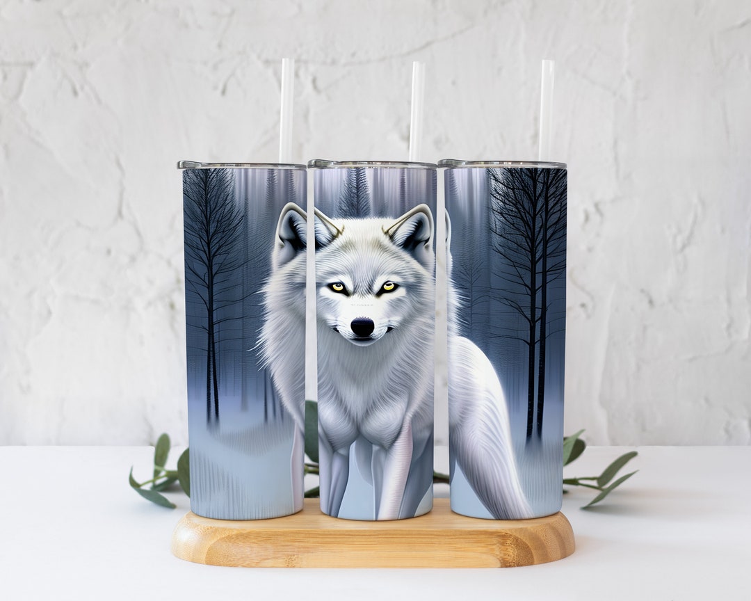 White Wolf in Winter Forest Tumbler PNG! 20 Oz Straight Tumbler Digital ...