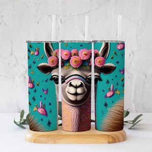 Colorful Lama Blue and Pink Tumbler PNG! 20 Oz Straight Tumbler Digital File!