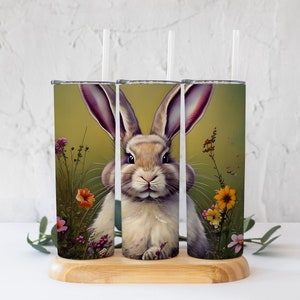 Bunny with Wild Flowers Tumbler PNG! 20 Oz Straight Tumbler Digital File!