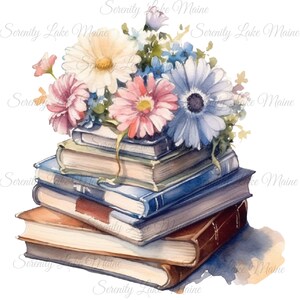 Stack of Books with Flowers Clipart Bundle - High Quality PNG Files for Sublimation, Decoupage, Scrapbooking Instant Download