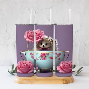 Adorable Baby Hedgehog in a Tea Cup Tumbler PNG! 20 Oz Straight Tumbler Digital File!