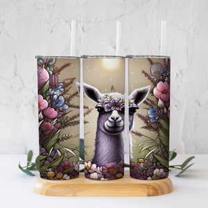 Purple Lama Floral Tumbler PNG! 20 Oz Straight Tumbler Digital File!