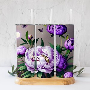 Butterflies, Moon and Purple Peonies Tumbler PNG! 20 Oz Straight Tumbler Digital File!