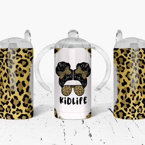 KidLife Leopard Sippy Cup! 12 Oz Sippy Cup Stainless Steel with two lids!