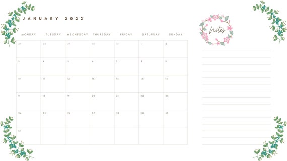 Printable/downloadable Flower Calendar | Etsy