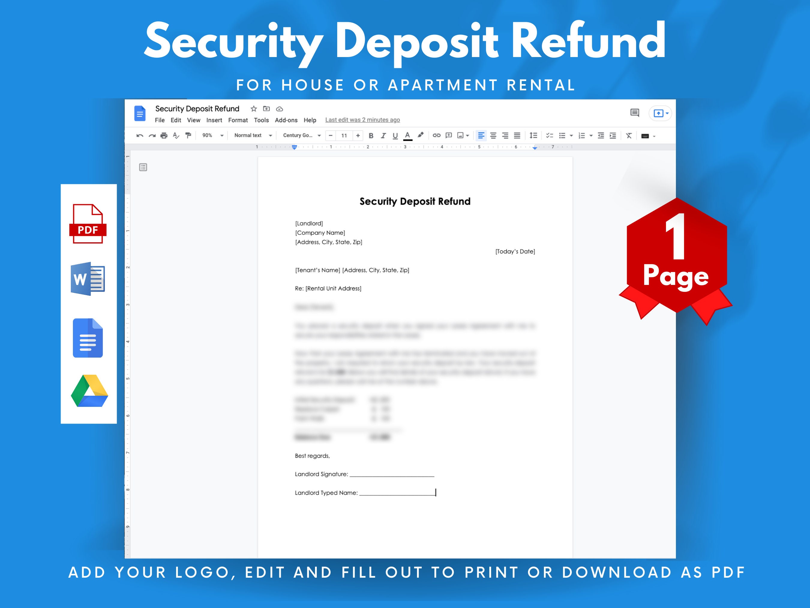 Security Deposit Refund Letter - Etsy