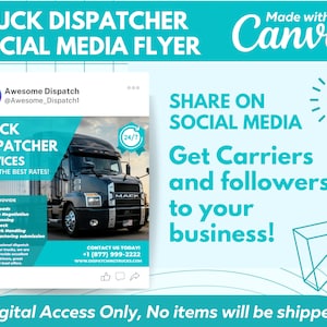 Turquoise / Aqua Blue DIY Freight Dispatch Flyer Canva Template for Social Media.