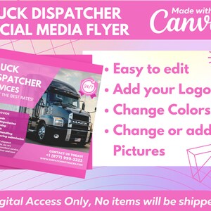 Pink DIY Freight Dispatch Flyer Canva Template for Social Media.