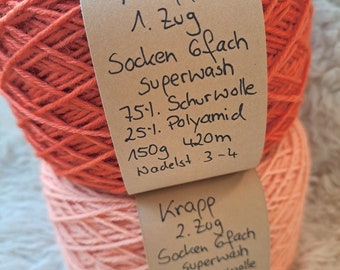 Handgefärbte Wolle Socken 6fach Garn superwash pflanzlich gefärbt 150g 420m Nadelstärke 3-4 handgefärbt mit Krapp