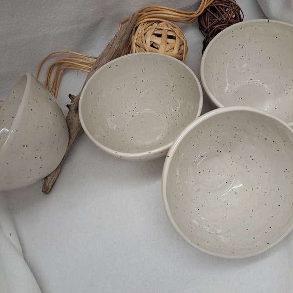 Schüssel Schale Keramik Müslischüssel Salatschüssel Suppenschüssel Bowl in weiß gesprenkelt Steinzeug