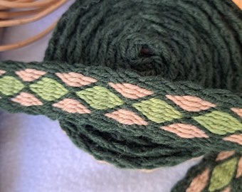 Board border handwoven with wool mix light green dark green beige