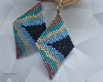 Kolczyki Brick Stitch z diamentami
