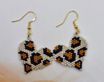 Brick-Stitch Earrings - Leoprint hearts