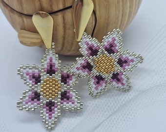 Brick Stitch Earrings Pink Flower