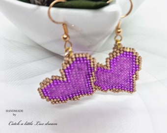 Brick-Stitch Earrings - Two-toned hearts in pink