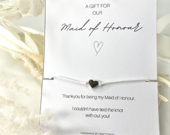 Maid of honour bracelet gift // Thankyou bracelet for maid of honour, Heart charm bracelet, Gift for maid of honour, Handmade bracelet