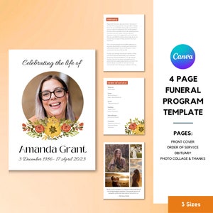 Editable Funeral Program Template, Memorial Service Template, Obituary Program Template, Order of Service, Celebration life