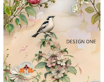 Transferencias para muebles/artesanías estilo victoriano, pájaros y flores rosas. 4 estilos para elegir. Disponibles para frotar, para tobogán de agua, pegatinas. Varios tamaños.