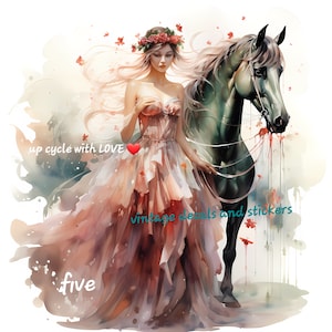 Furniture transfers or art prints.water slide sticker rub on various sizes .5 designs .ethereal horse and girls ,golden browns ,peachy pink