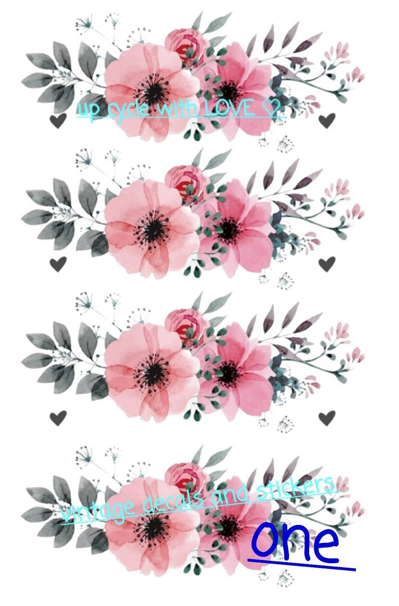 Wall / Furniture Decal Transfer Vintage Shabby Chic Pink Orange Flowers