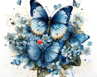 Furniture / craft transfers. 5 designs available.rub on . waterslide .vinyl sticker or art print . blue butterflies & flowers . various size