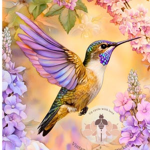 Möbel / Handwerk Transfers. trocken abreiben auf Wasserrutsche.Vinyl Sticker, Kunstdruck, Vintage Kolibri rosa lila Blumen verschiedene Größen
