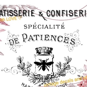 Meubels, ambachtelijke transfers, droogwrijven, glijbaan, vinylsticker. Vintage Franse landborden, patisseriechocolade, etiketten, Parijs