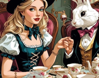 Meubeltransfers of kunstafdrukken. wrijf op.waterglijbaan.vinylsticker.kies uit 7 alice in wonderland mad hatter wit konijn verschillende maten