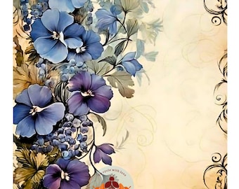 Furniture transfers rub on water slide sticker.art prints. Vintage blue purple pink flowers Shabby chic designs various sizes available
